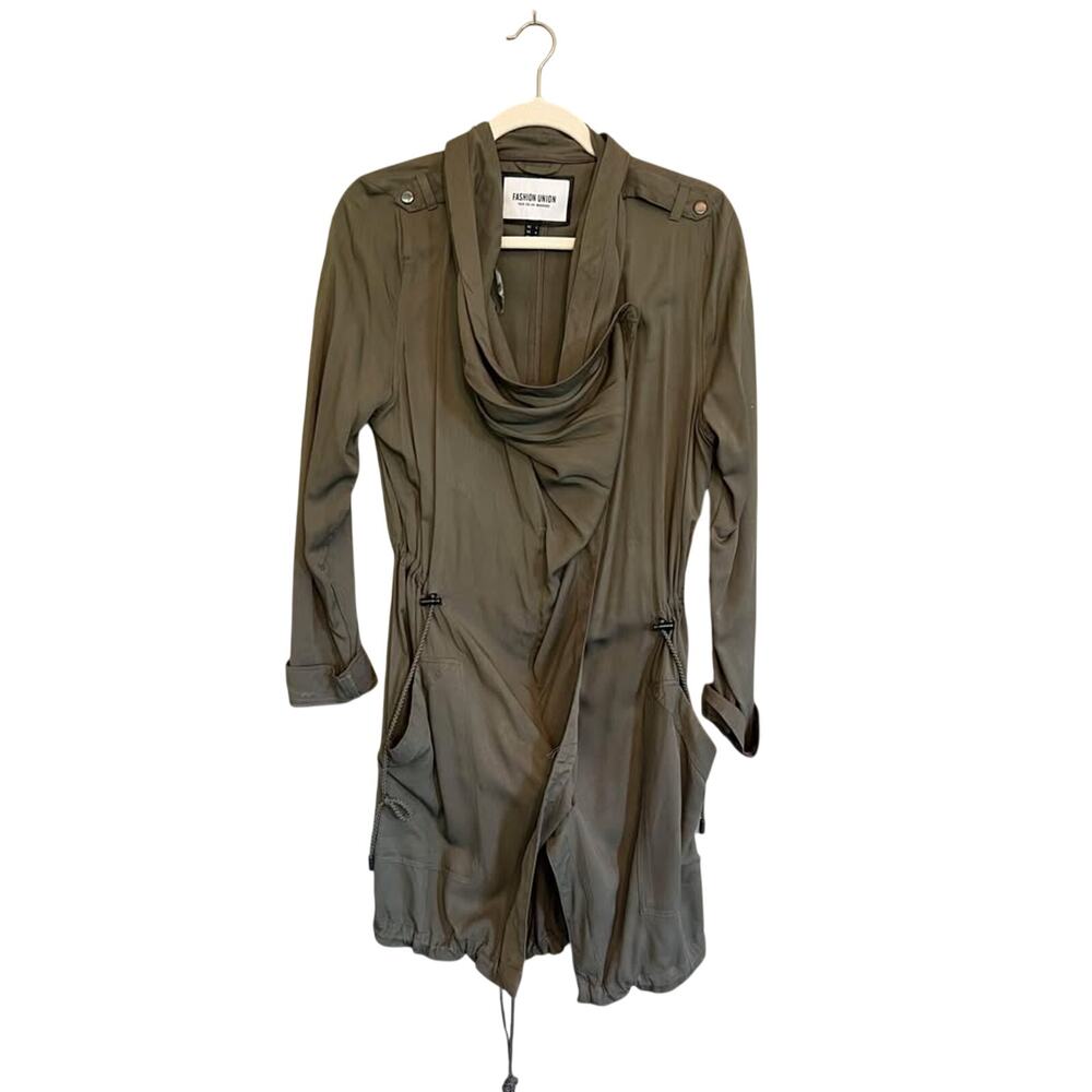 Target Fashion Union Army Olive Green Light Jacket Top Cowl Neck Cinch Sz S 6